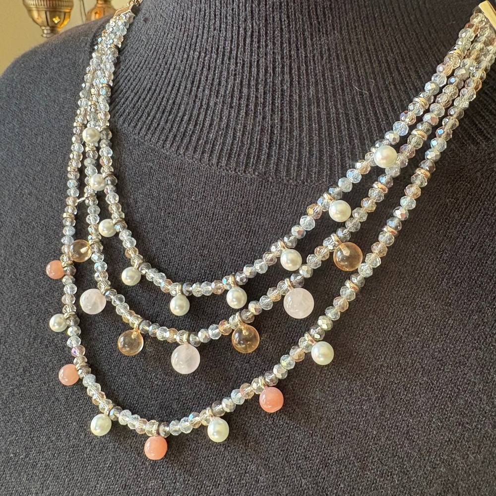 Ann Taylor LOFT Gold Tone Multi Strand Beaded Necklace‎